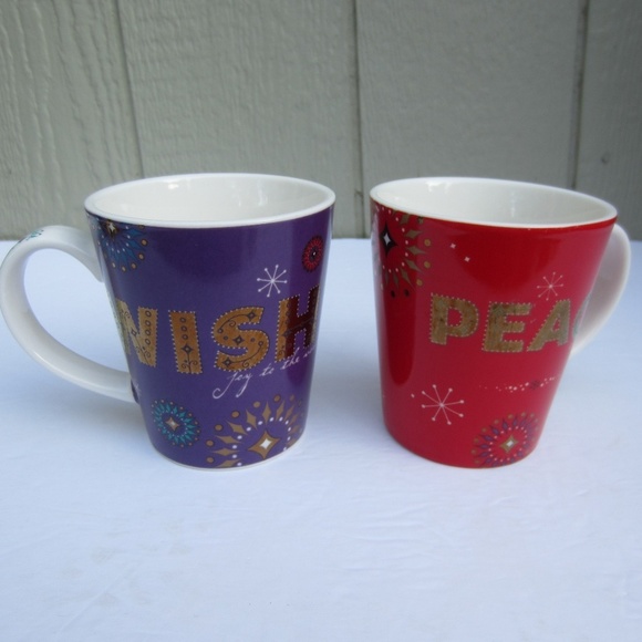 Starbucks  Holiday 2006  Trio Latte Coffe Mugs Wish‎ Peace 14 OZ  set of 2 - Picture 1 of 14